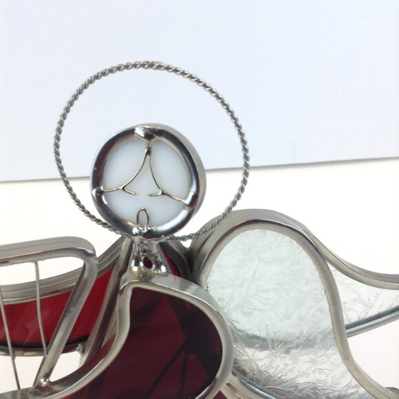 Vintage Red Stained Glass Harp Playing Angel Votive/Tealight Holder - Picture 9 of 16